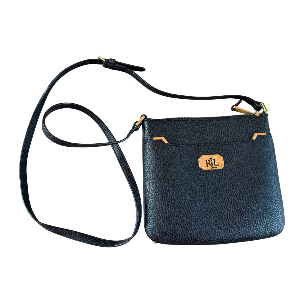 Lauren Ralph Lauren Black Pebbled Leather Crossbody Bag Gold Hardware RLL Logo